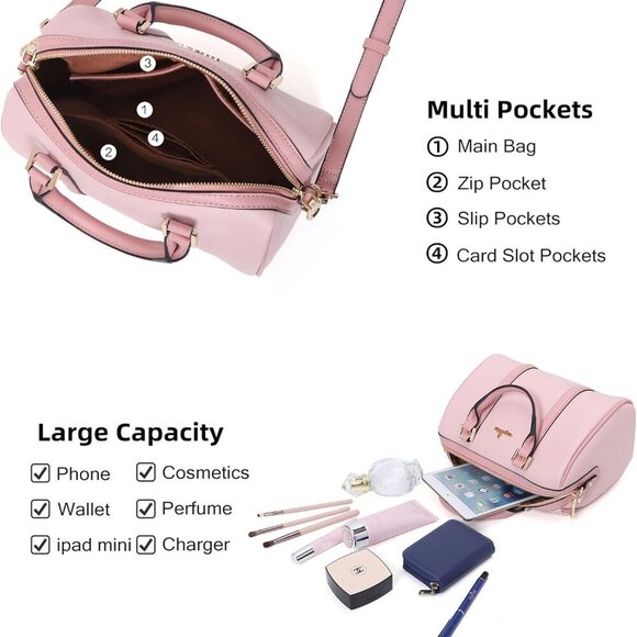 Stylish Compact Satchel Bag with Adjustable Crossbody Strap - Gold Logo Accent - Picture 4 of 9